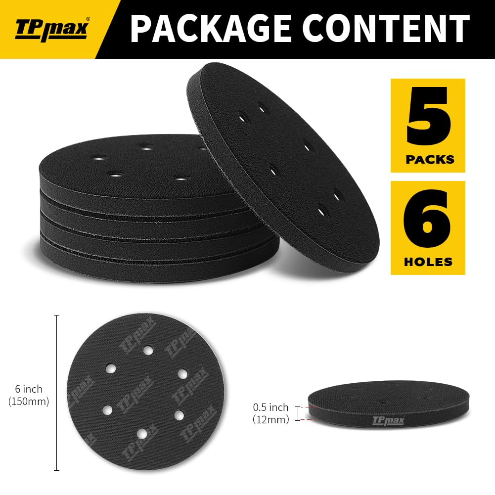 Tampons d'interface de ponçage 150 mm auto-agrippant densité douce 6 trous pour ponceuse orbitale