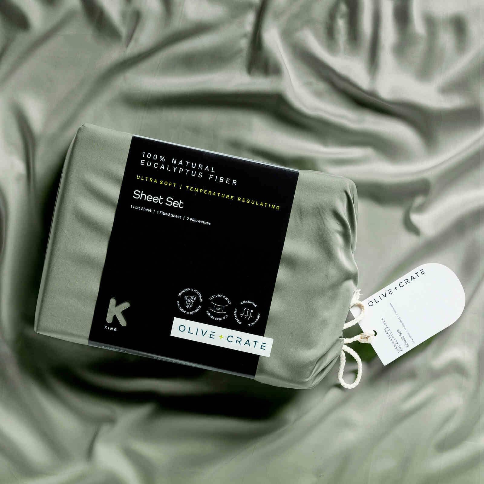 Olive + Crate Tencel Lyocell Eucalyptus Queen Size Sheet Set - Cooling Tencel Sheets for Hot Sleepers with 18 Inch Deep Pocket Fit - Ivory 4-Piece Set: Moss King