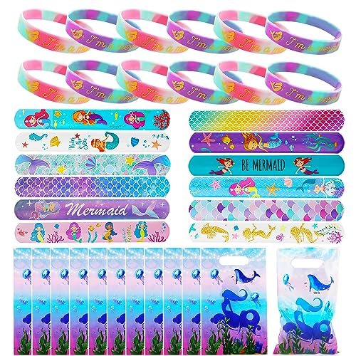 Favor Set Sirena Party,36 Piezas Infantil de Fiesta Sirena,con 12 Sirena Pulsera de Silicona+12...