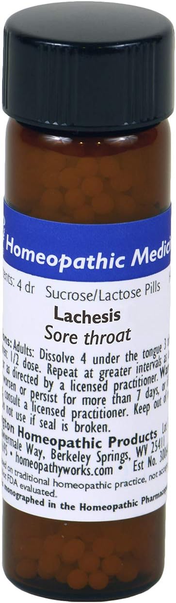 Lachesis mutus 30C. 900 Pellets. Useful for Sore Throats.* Made by The Oldest Homeopathic Company in America.