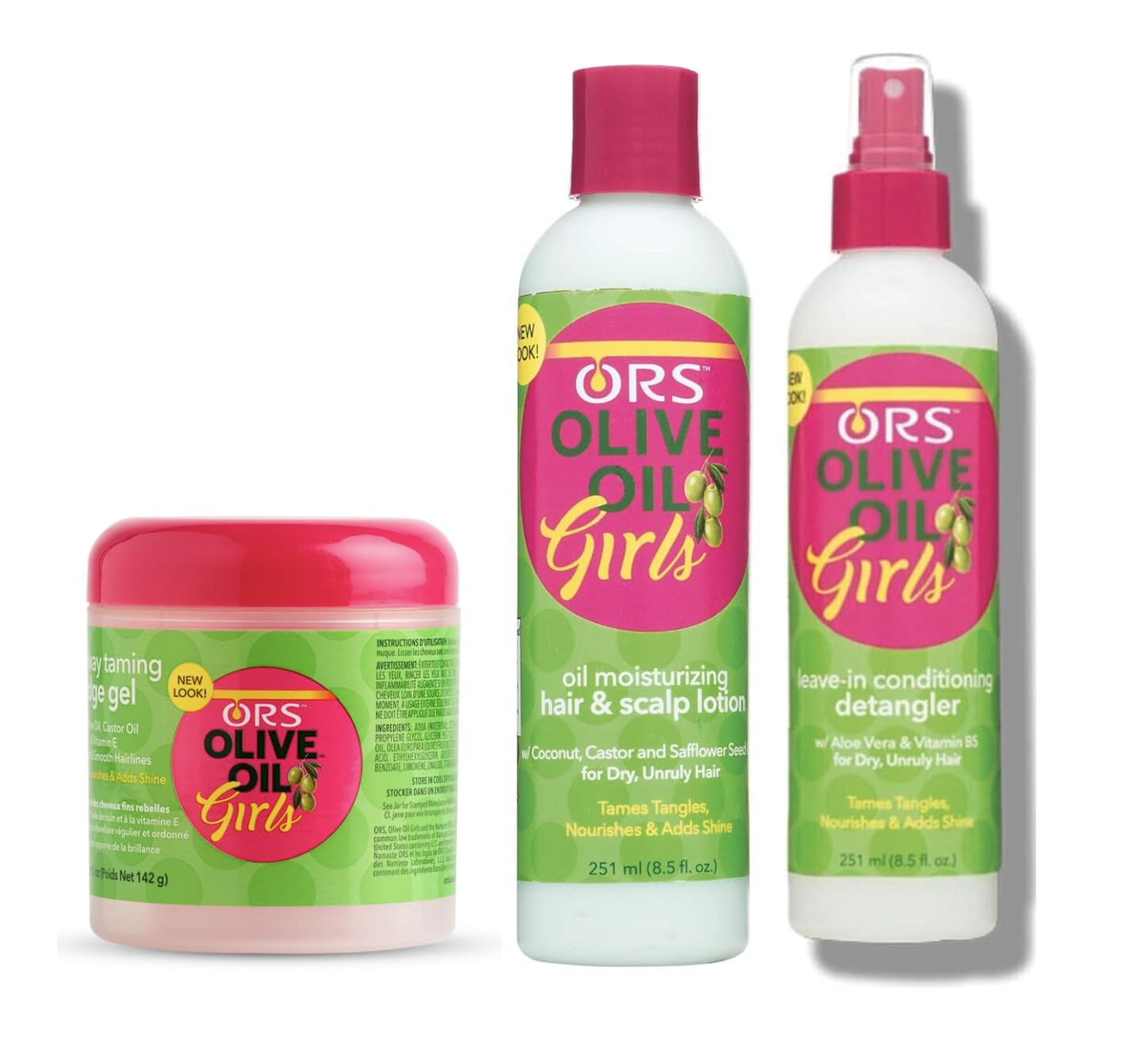 ORS OLIVE OIL GIRLS Fly-Away Gel for Taming Edges Infused with Olive Oil and Vitamin E, Oil Moisturizing Hair and Scalp Lotion, Leave-In Conditioning Detangler - Bundle
