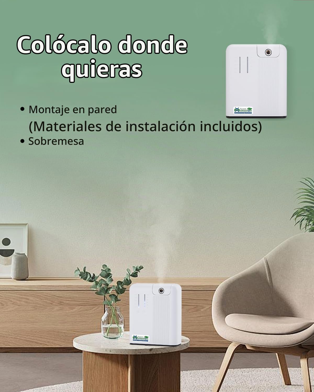 Mxmoonant Difusor de Aceite Esencial sin Aguacon con Niebla Fría, Que Cubre 300-500m³, Botella de Aceite de 300ml, de Pared, App Control&Timer, para Hotelaria, Tiendas, Gimnasio, Restaurante