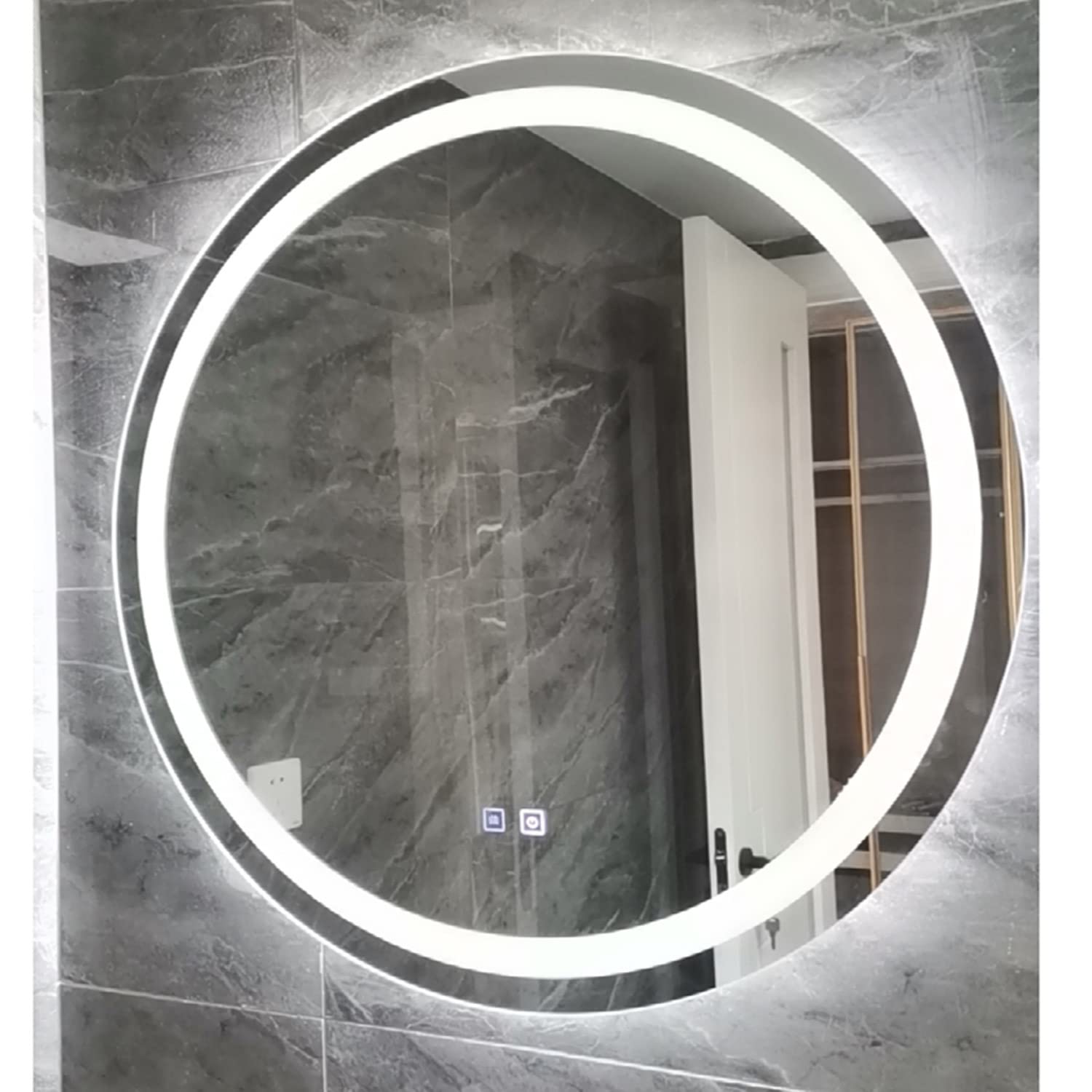 Okrągłe lustro łazienkowe z podświetleniem LED, lusterko do makijażu z podświetleniem Smart LED, wodoodporne lustro ścienne IP44, inteligentny podwójny przełącznik dotykowy, funkcja przeciwm