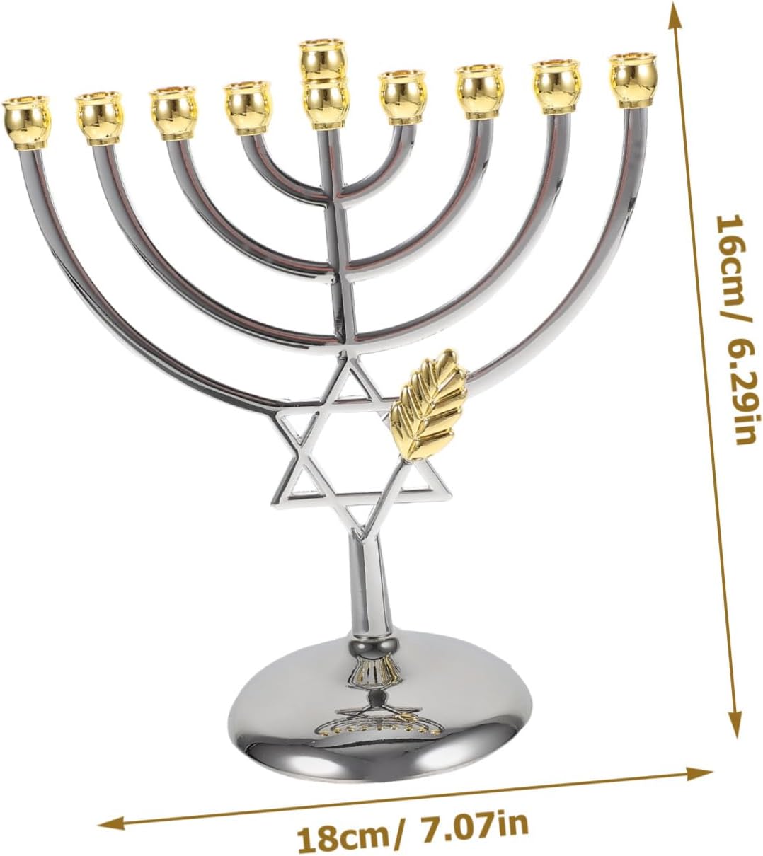 MAGICLULU Hanukkah Branch Metal Menorah Candle Holder Star of for Jewish Festival Elegant Table Candlestick for Dining and Party Decoration Height