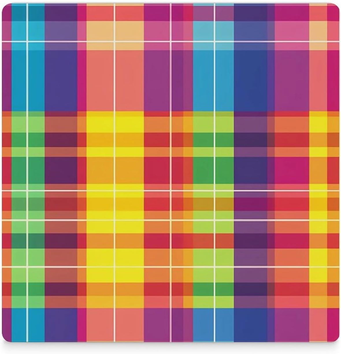Rainbow LGBT Gay Plaid Coasters for Drinks Square Table Coasters Set Cup Mats with Cork Base