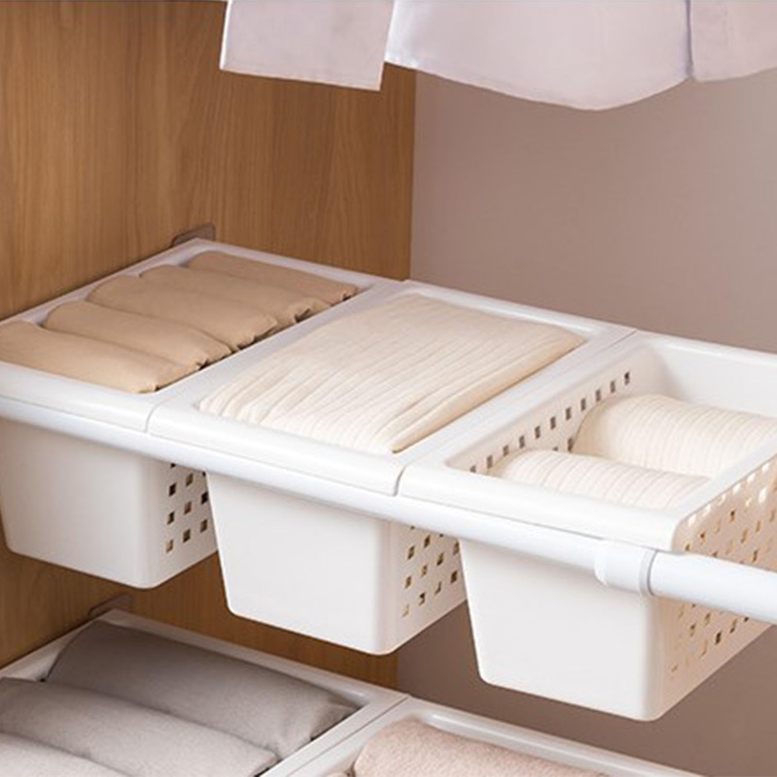 Gonetre Shelf Baskets Storage Basket for Expandable Rod Under Sink Organizer PP Plastic Hanging Basket for Closet Wardrobe Kitchen 30*16*8CM Storage supplies