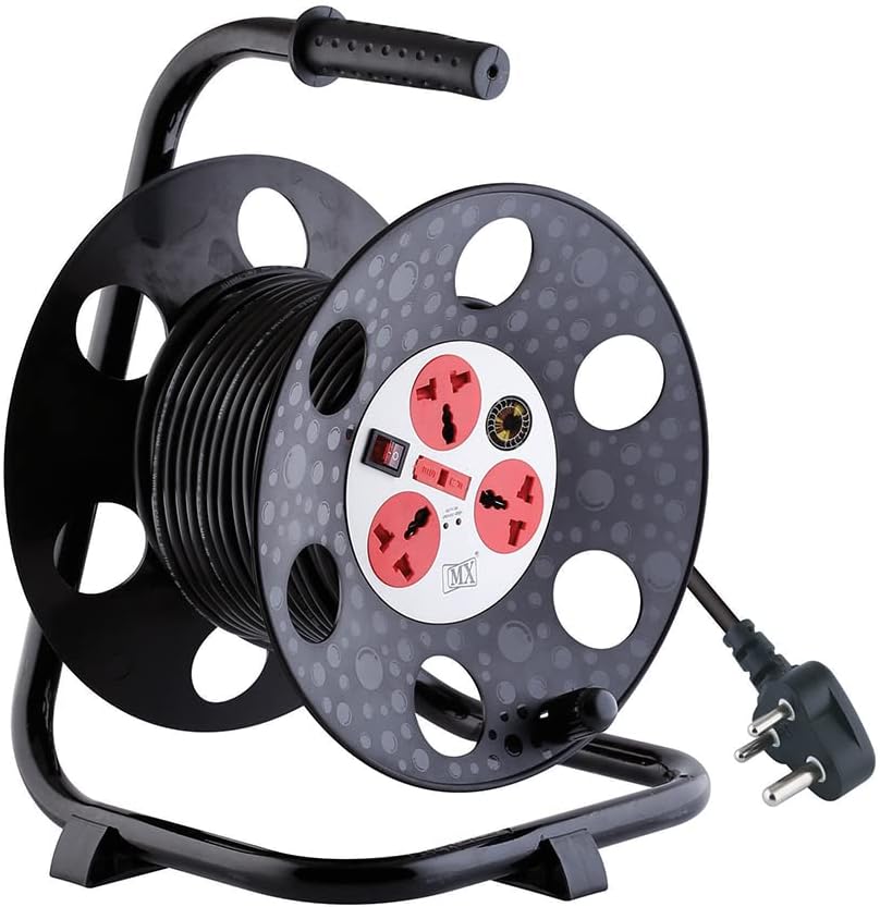 MX extension cable reel drum for ev charger Retractable extension reel 30 meter industerial extension board drum 3 pin 3 socket universal socket extension box 5 Amp With Spike Protector+Master Switch