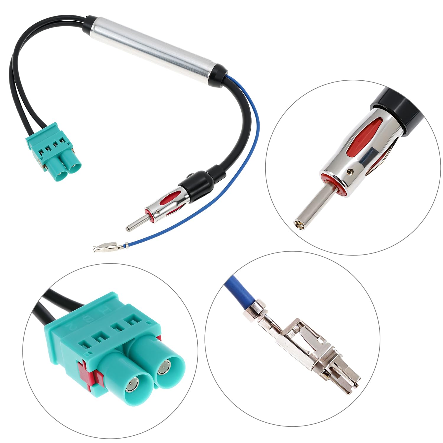 QWORK Wzmacniacz sygnału samochodowego, podwójny adapter Fakra na złącze DIN, adapter anteny samochodowej, kompatybilny z VW Touareg i Porsche Cayenne