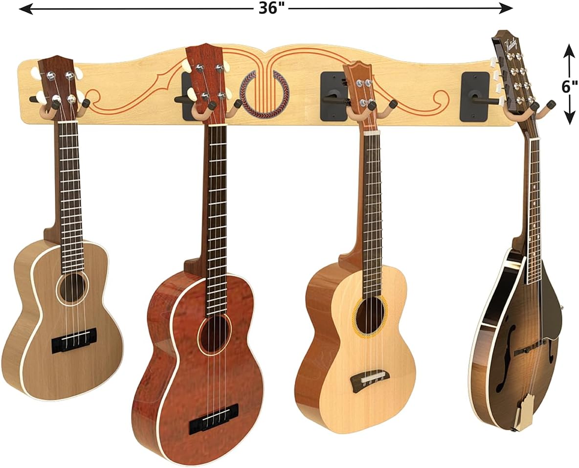 A&S Crafted Products 4 Ukulele & Mandolin Wall Rack - The Pro-File | Wall Mounted Multi Hanger | Made in U.S.A.