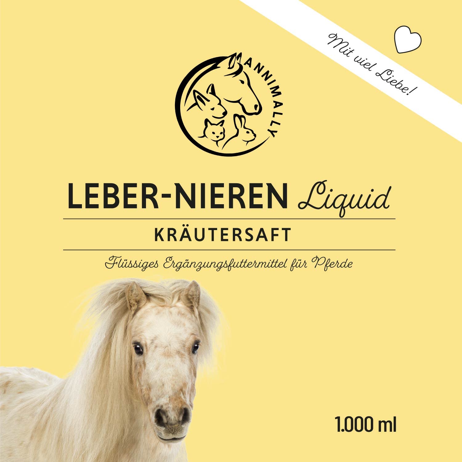 Annimally Leber Nieren Liquid für Pferde - 1000ml Kräutersaft mit Mariendistel & Artischocke für die Leber - Nierensaft für einen gesunden Stoffwechsel beim Pferd
