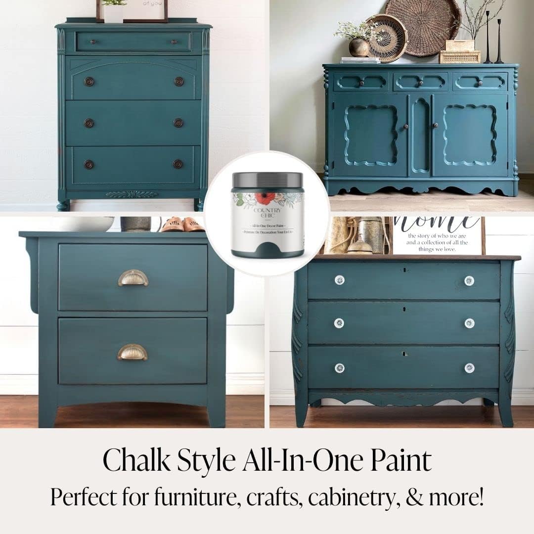 Chalk Style Paint + Clear Coat + Paint Brush Bundle - for Furniture, Home Decor, Crafts (Color: Jitterbug [pint - 16 oz] - Dark Teal)