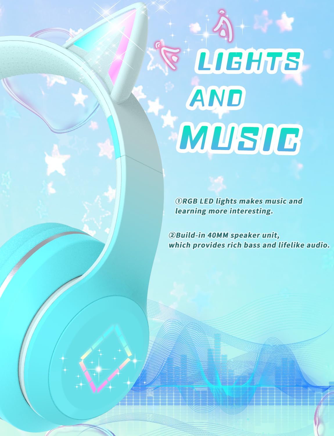 Bluetooth hoofdtelefoon voor kinderen,kattenoor LED oplichtende draadloze hoofdtelefoon voor kinderen,stereogeluid,opvouwbare,verstelbare hoofdband,kinderhoofdtelefoon met microfoon voor school/tablet Bluetooth hoofdtelefoon voor kinderen,kattenoor LED oplichtende draadloze hoofdtelefoon voor kinderen,stereogeluid,opvouwbare,verstelbare hoofdband,kinderhoofdtelefoon met microfoon voor school/tablet