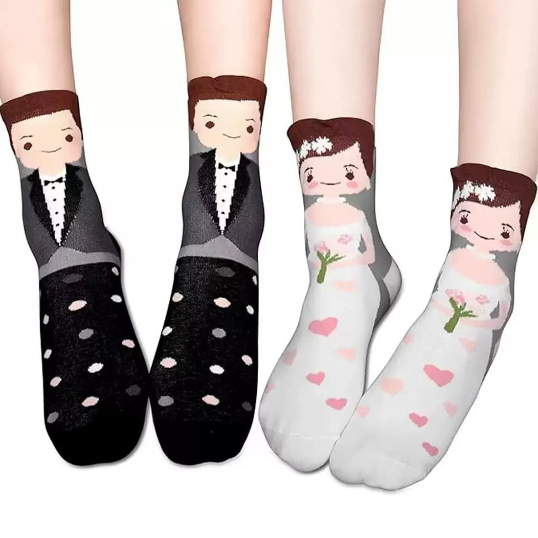 Cadeau Original Amoureux Chaussettes Magnétiques Couple PYEUIFFT - 4 Paires Mains Entrelacées - Design 3D Humoristique - Cadeau Original Chaussette Drole