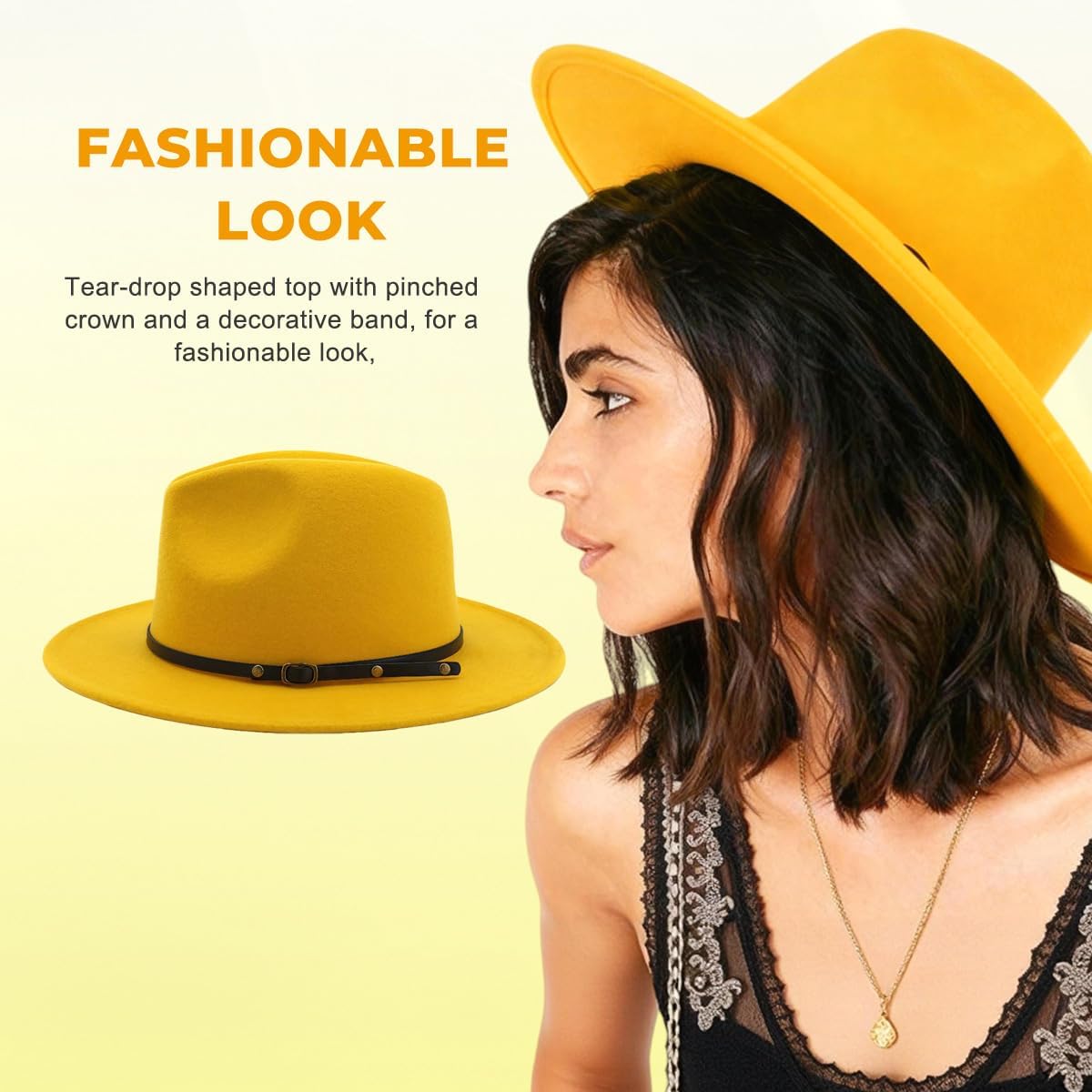 Women Wool Fedora Hat with Belt Buckle Classic Felt Wide Brim Panama Hat - Image 5