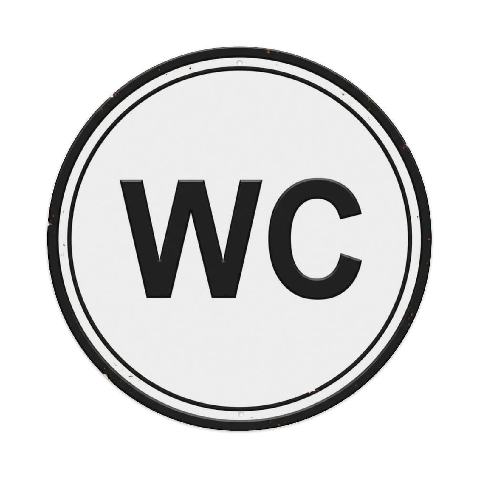 Fqcyn Style Toilet （Wc） Minimal Black Emblem Metal Tin Sign Plaque Wall Decor For Cafe, Club Bar, Office, Home Garden Round Metal Poster 8X8inch