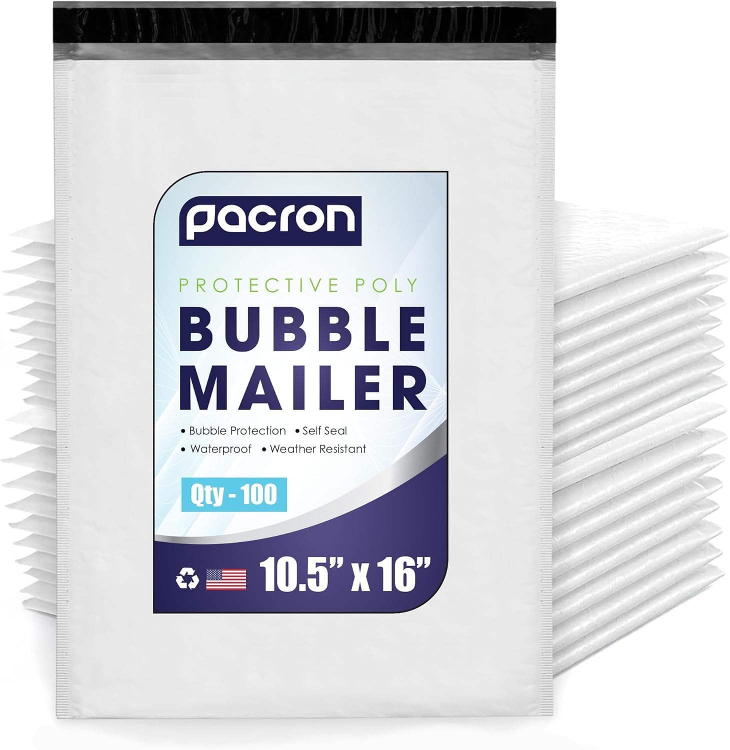 100-Pack Waterproof Poly Bubble Mailers 10.5 x 16 - Thick, Durable, Instant Seal Envelopes with Strong Adhesive - Protective Shipping Mailers for Jewelry, Cosmetics, SD Cards, USB Cables