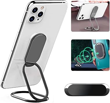 Phone Ring Holder Finger Kickstand, Foldable 360 Rotation Cellphone Grip for Desk, Office Desktop, Cell Phone Stand Compatible with iPhone iPad Smartphones Tablets with Magnetic Car Mount