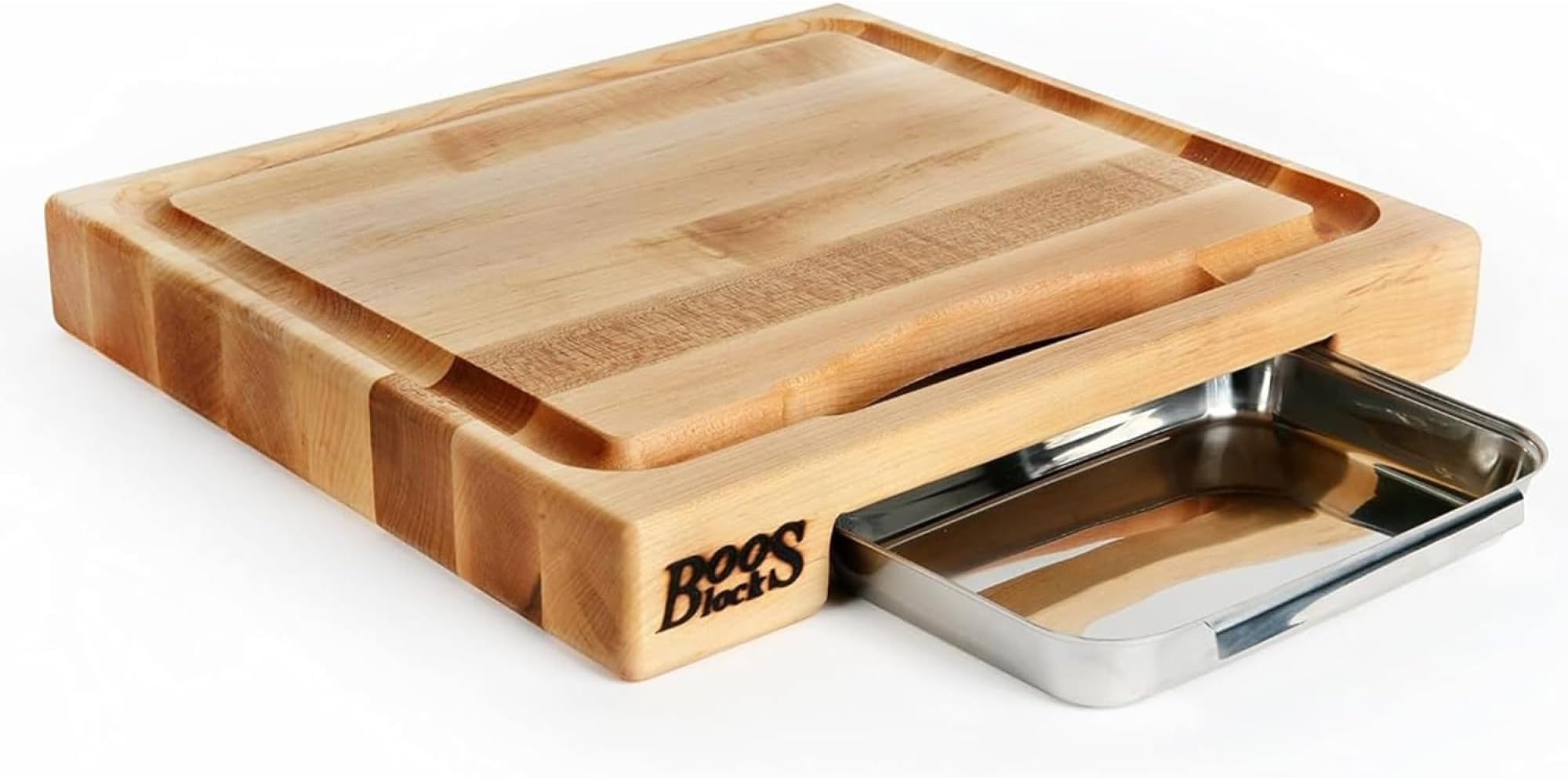 Boos Block Juice Groove Chopping Board With Drip Tray - Butchers Block Extra Thick - North American Hard Maple - Meat Carving Board - 15 x 14 x 2.25 Inches