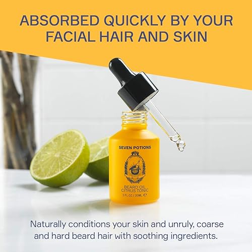 Miniatura 2 de SEVEN POTIONS Aceite para barba suave de 1 onza líquida. Detiene la picazón de la barba. Aceite acondicionador de barba 100% natural con aroma