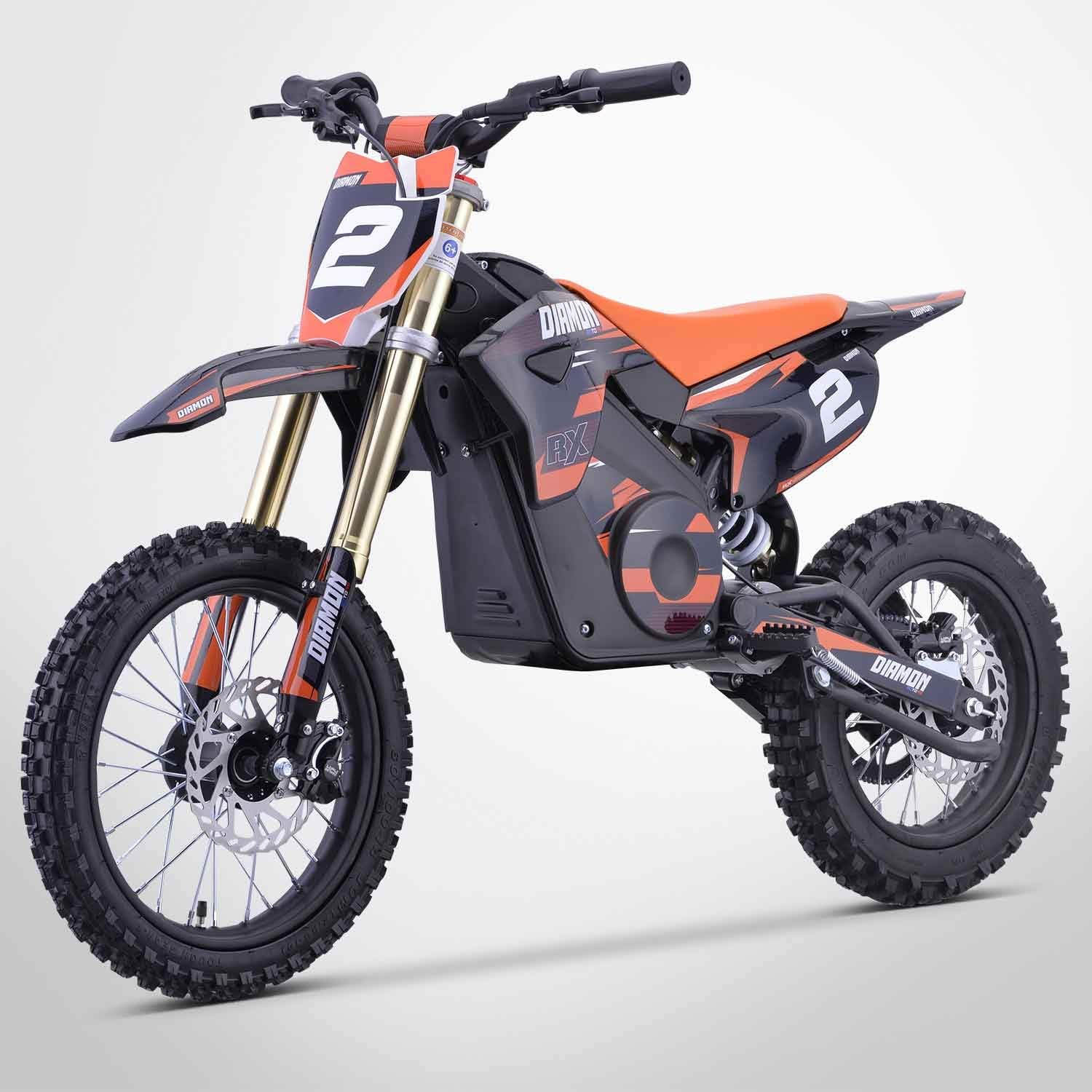 Moto Enfant Électrique 1300W Cross Orion 14"/12" Orange Édition 2021 | Suspension Hydraulique, Freins Disque, Batterie 48V 13Ah | 7-12 Ans 65kg