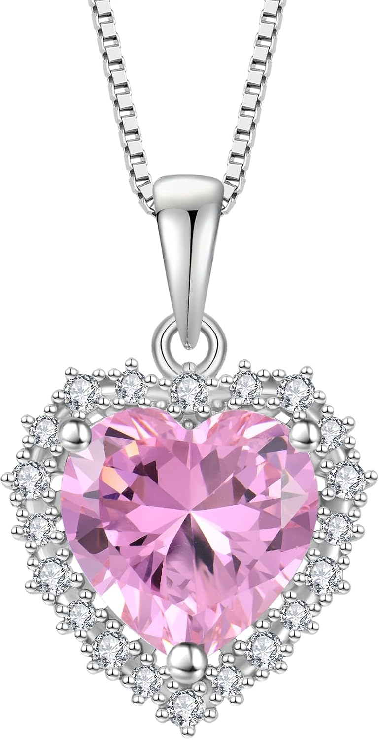 STARCHENIE Heart Birthstone Pendant Necklace 925 Sterling Silver Jewelry Gift for Women