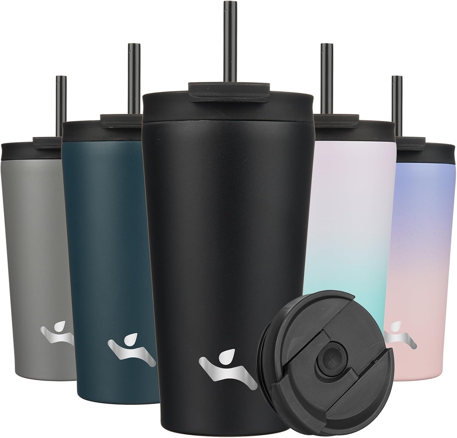 Konokyo 18 OZ Insulated Tumbler with Lid and 2 Straws Stainless Steel Water Bottle Vacuum Travel Mug Coffee Cup,Black