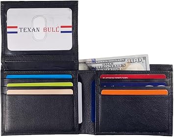 Leather Slim Bifold Credit Card-ID Billfold RFID Protected Mens Wallet (Black)