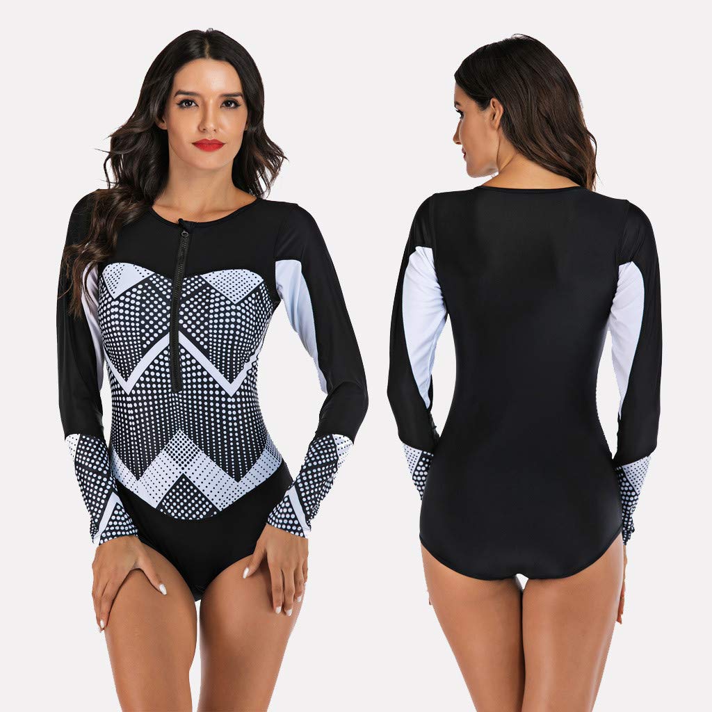 Maglia da Nuoto a Maniche Lunghe UPF 50 + Athletic Swim Shirt Farbblock Stampa Tankini Set Costume da Bagno Maglietta da Bagno