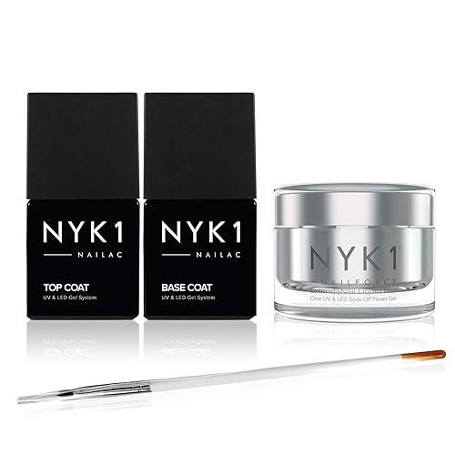NYK1 NAIL FORCE Builder Gel de uñas con capa superior y base, paquete de esmalte UV y LED, PowerGel ExtendaNail Increíble gel fortalecedor de uñas