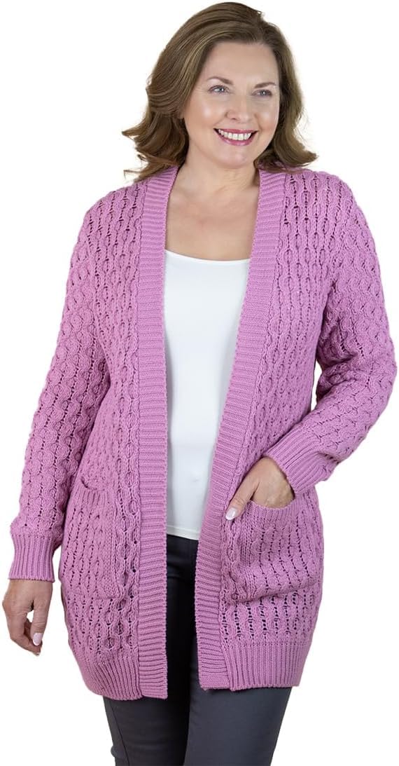 Fashion Friendly Cable Knit Cardigan Pink Extra Large