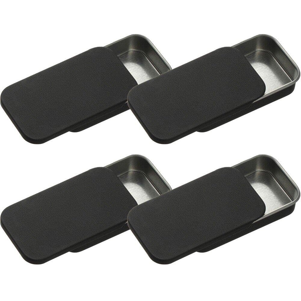 Lpitoy Black 4 Pcs Metal Empty Slide Tin Containers Rectangle Tin Box Storage Organizer Tins For Candles, Candies, Pills, Jewelry