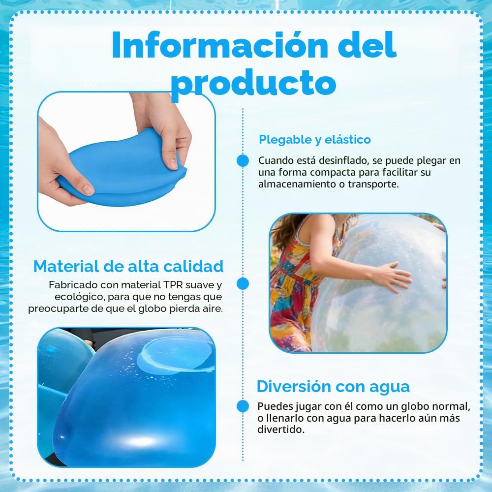 2 Piezas Globos de Agua Reutilizables, 120cm Bola de Burbujas XXL, Gigante Inflables Globos Agua Reutilizables, Gigantes de TPR Pelotas Gigantes para Beach Party Garden (Azul, Rosa)