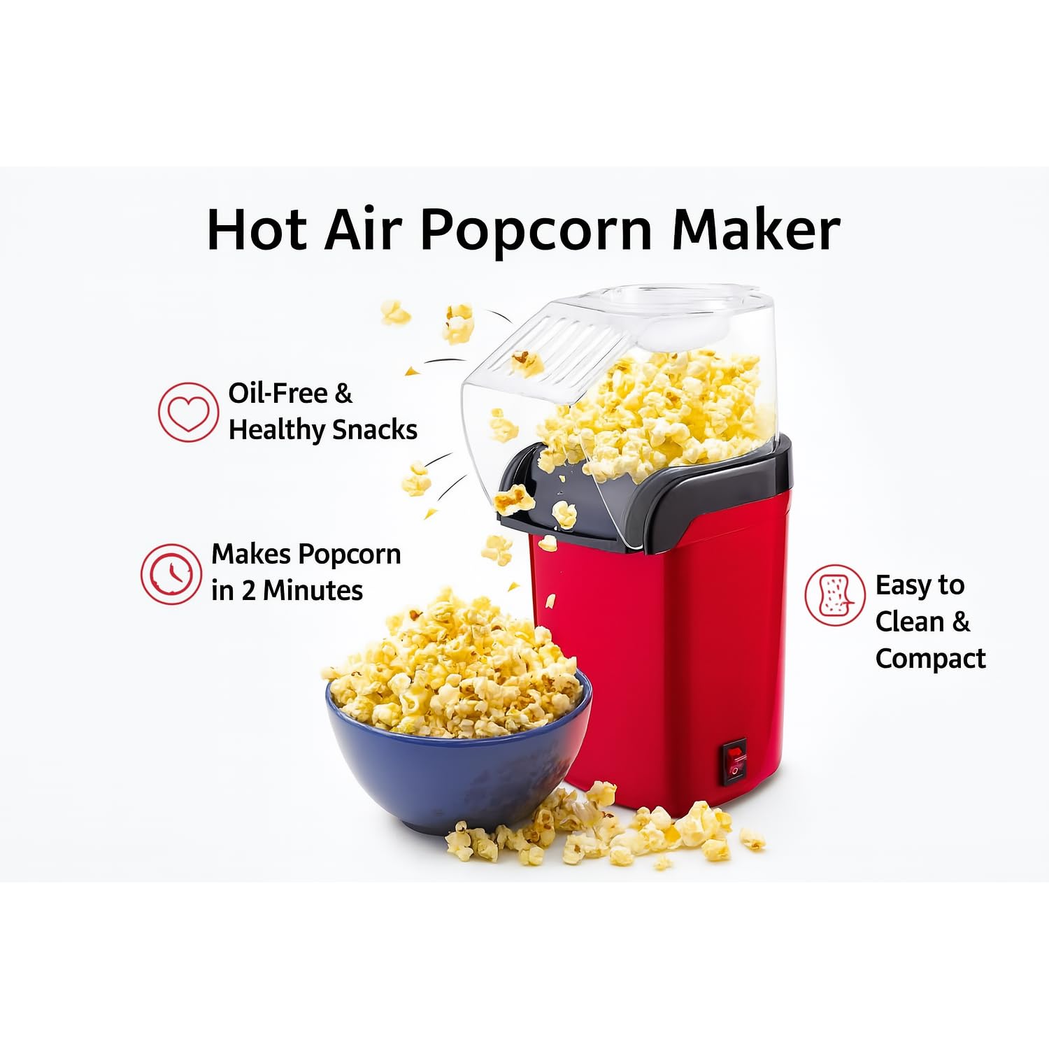 Jugutoz (π-ππππ« πππ«π«ππ§ππ²) πππππ Hot Air Popcorn Maker | Electric Popper, Oil-Free, Healthy Snack Machine for Kids & Adults | Perfect for Home & Party Use 2