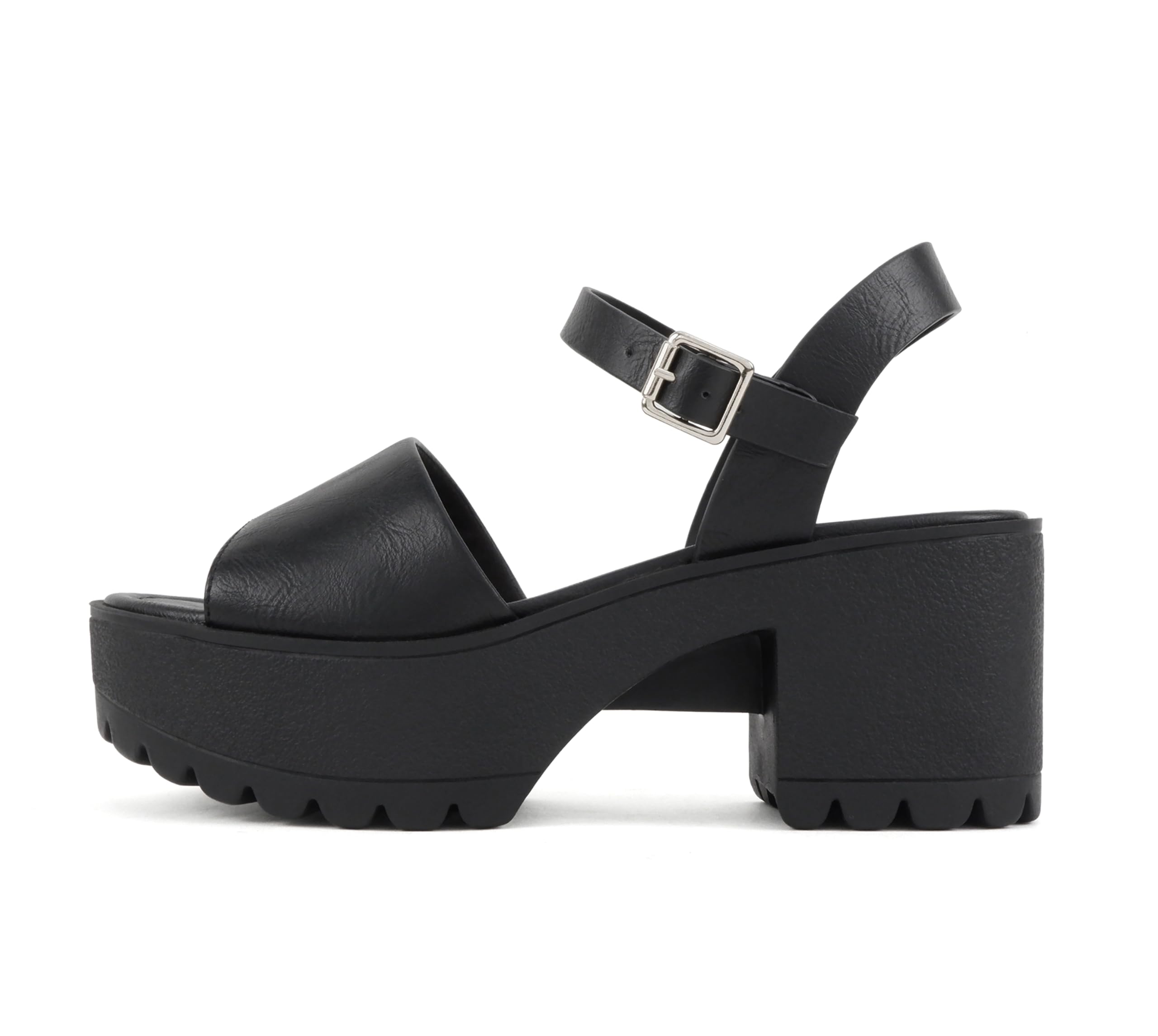 Soda “Stacie” ~ Women Open Toe Lug Sole Mid Block Heeled Sandals with Adjustable Ankle Strap