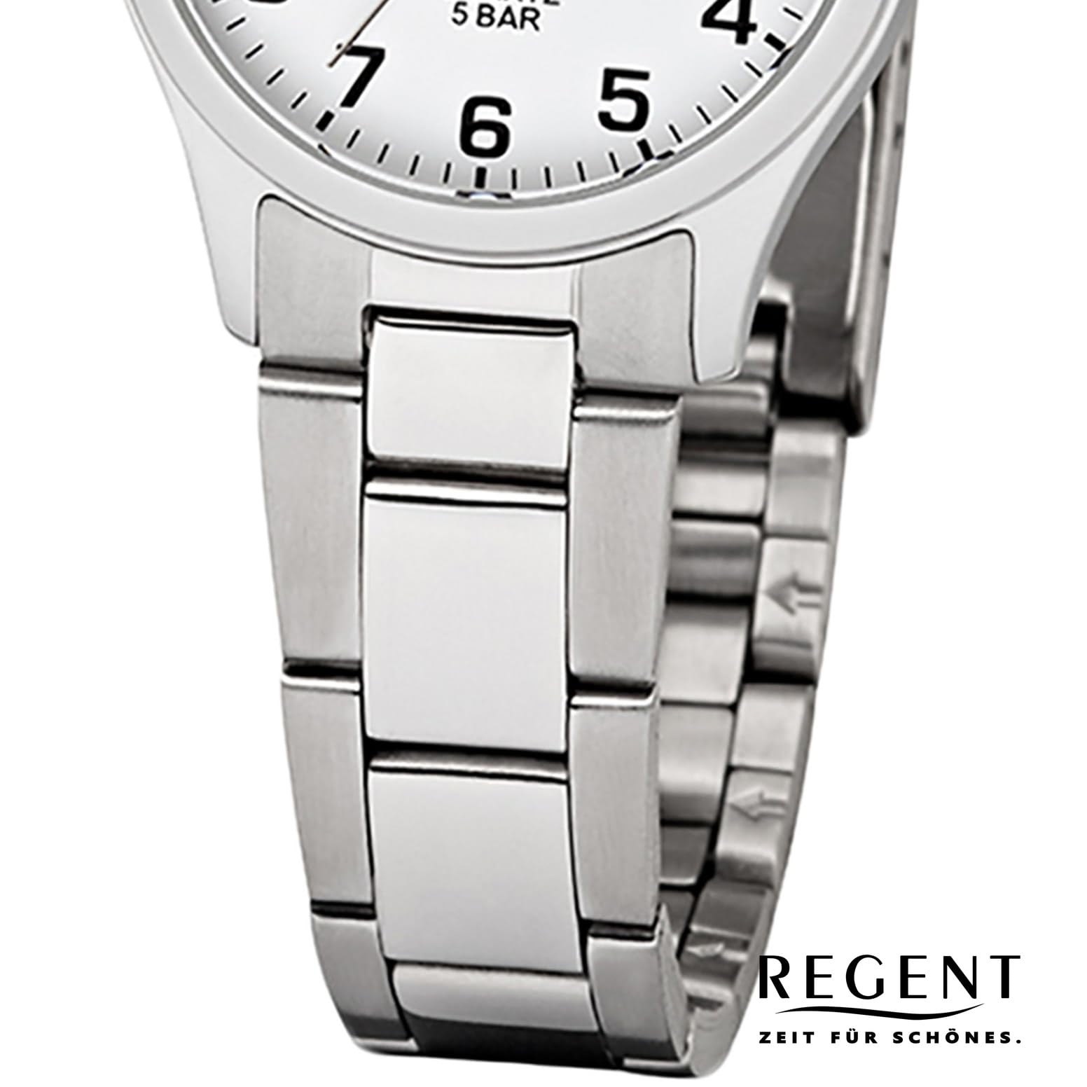 Regent Damen Armbanduhr aus Edelstahl in der Farbe Silber-Weiß 29mm, Wasserdichtigkeit: 5Bar, 12221021
