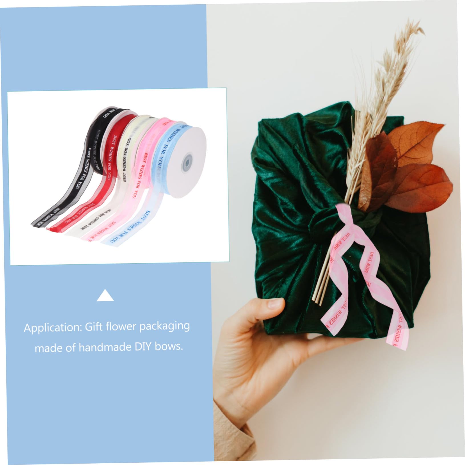 5rotoli Nastro Raso Decorativo Per Feste e Matrimoni Confezione Di Nastro Con Messaggio Wishes for You Vino Accessorio Per Decorazioni Fiori e Wreath Decor