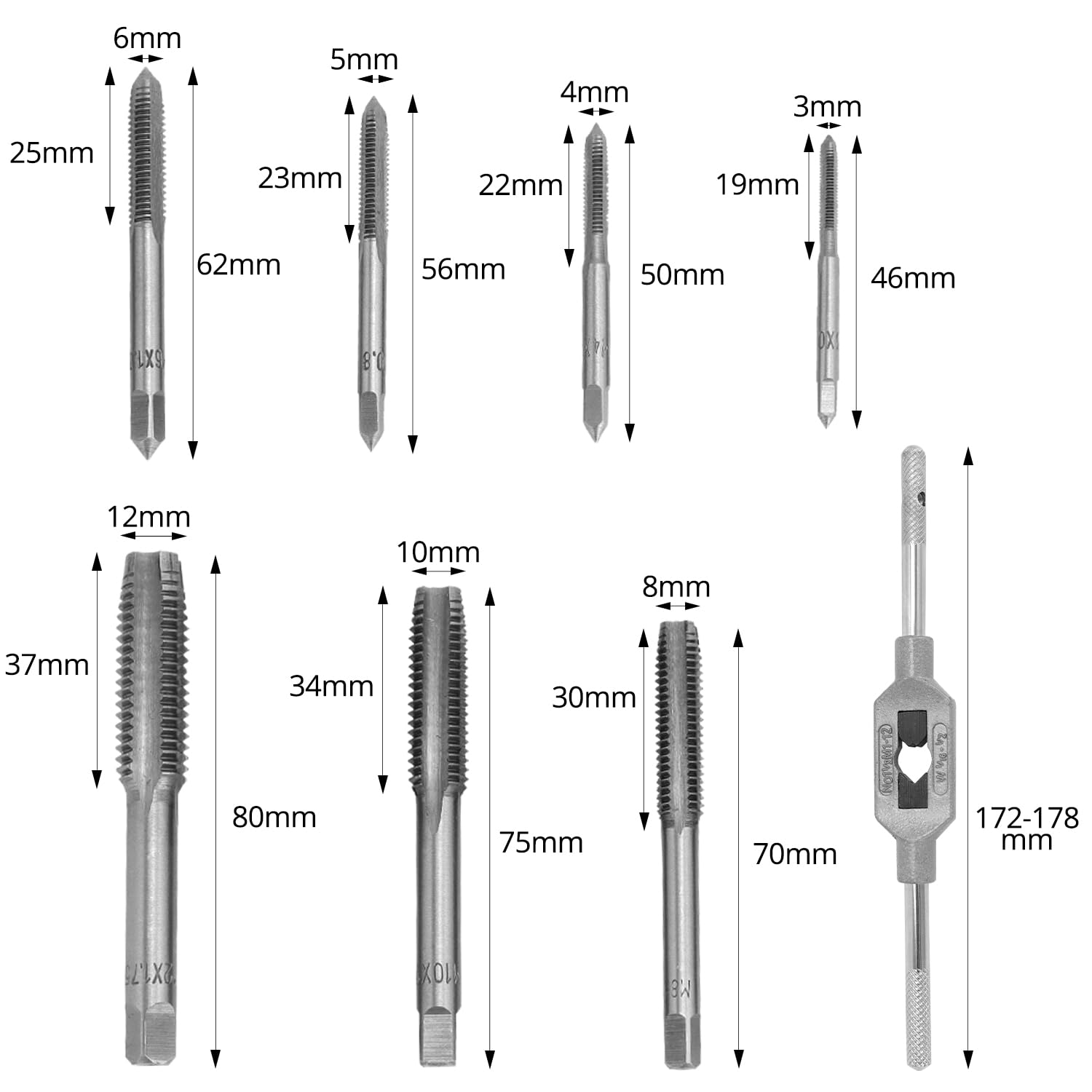 BAER Gewindeschneider M3 - M12 Set HSS Gewindebohrer Schneideisen Haltewerkzeuge 4058462189814