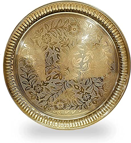 Image of NOBILITY Pure Brass Pooja Thali Set 11 Inch Pital Pooja Plate Arti Thali Traditional Handcrafted for Puja Home Office Mandir Gift Items