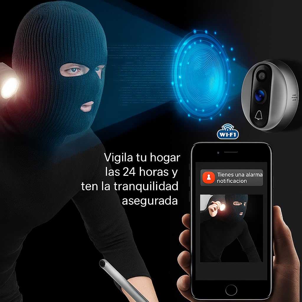 Genzo Mirilla Digital Puerta WiFi Grabadora -Camara Grabacion Wi-fi con Detector Movimiento - Pantalla de 4,3 Pulgadas 3MP 1080P - Batería Larga Duración de 5.000 mAh - Incluye Tarjeta Memoria 32 GB