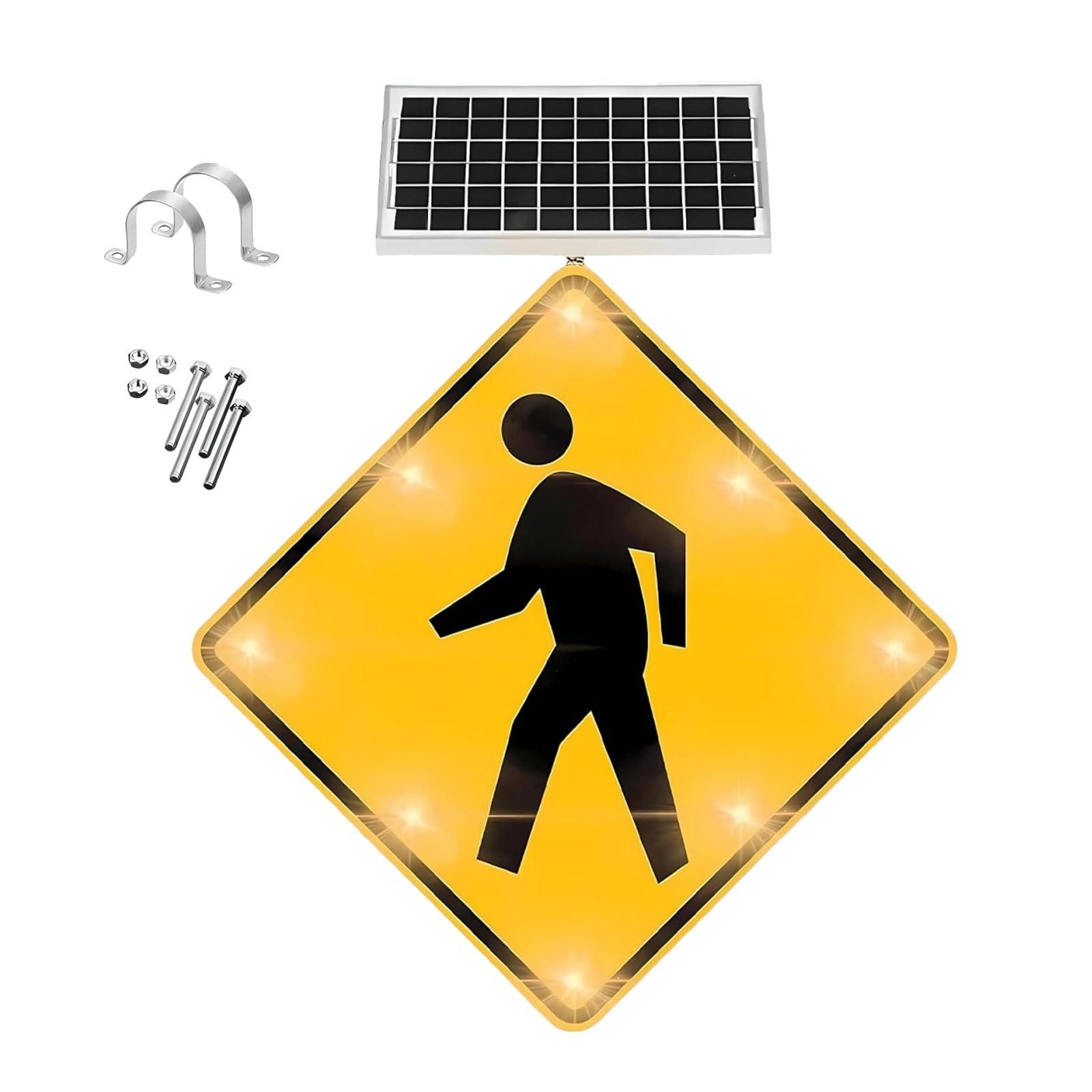Smart 24"/32" Solar Flashing Pedestrian Signage, Automatic Light Sensor Crosswalk Warning, Engineering Strength Membrane Reflective Film, All-Weather Durable Metal Frame(24in)