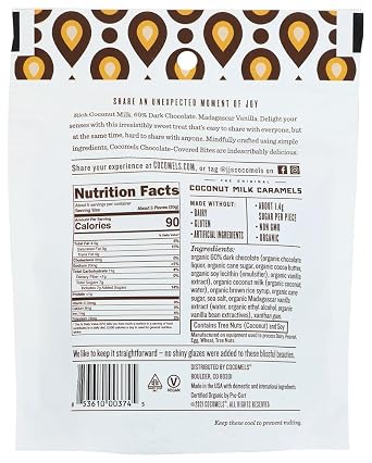 Cocomels Chocolate Covered Caramel BITES - Organic - Made Without Dairy - Kosher (Vanilla, 2 pack)...