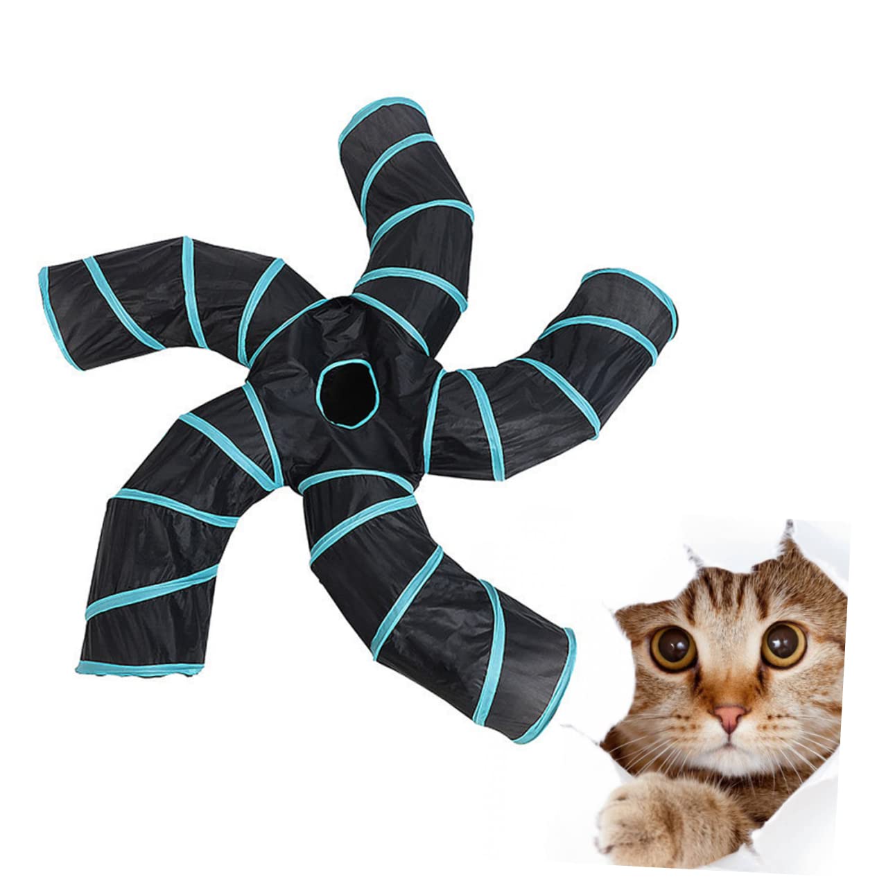 Happyyami Tunnel pour Chats Pliable en Polyester, 5 Voies, Forme en S, Jouet Interactif et Éducatif pour Chat, Jeu Amusant