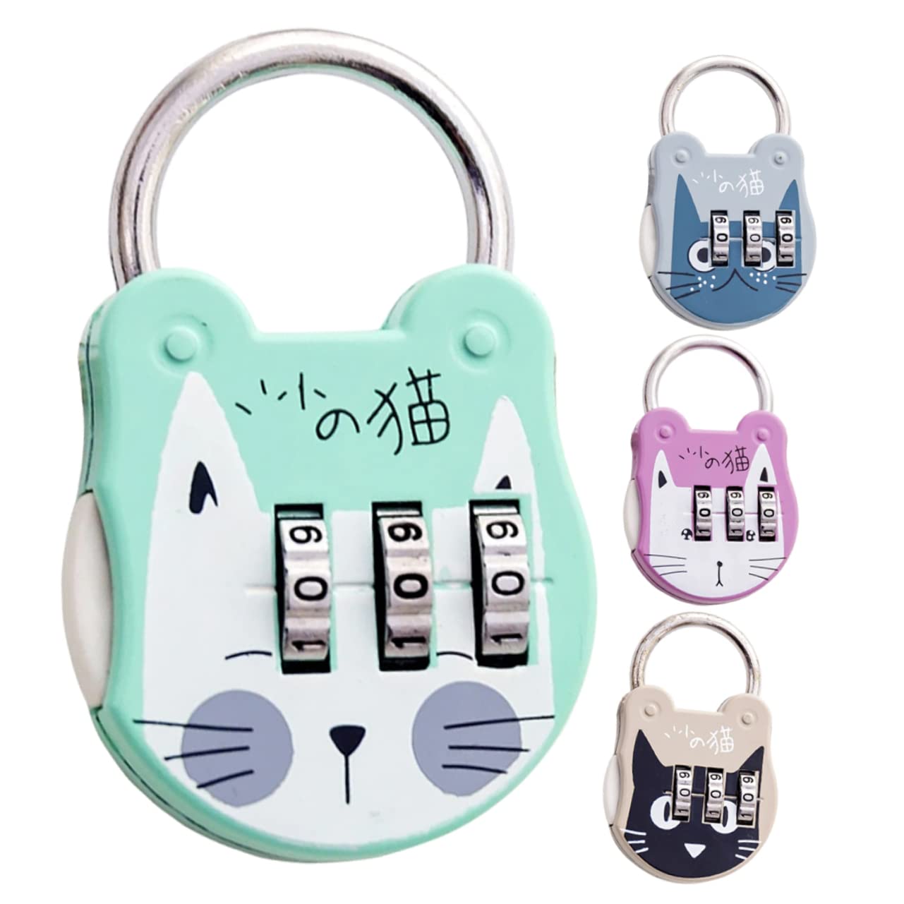 Tofficu 4pcs Cute Cartoon Padlocks Combination Locks for Lockers Luggage Wear-Resistant Weatherproof for School Travel Home Use