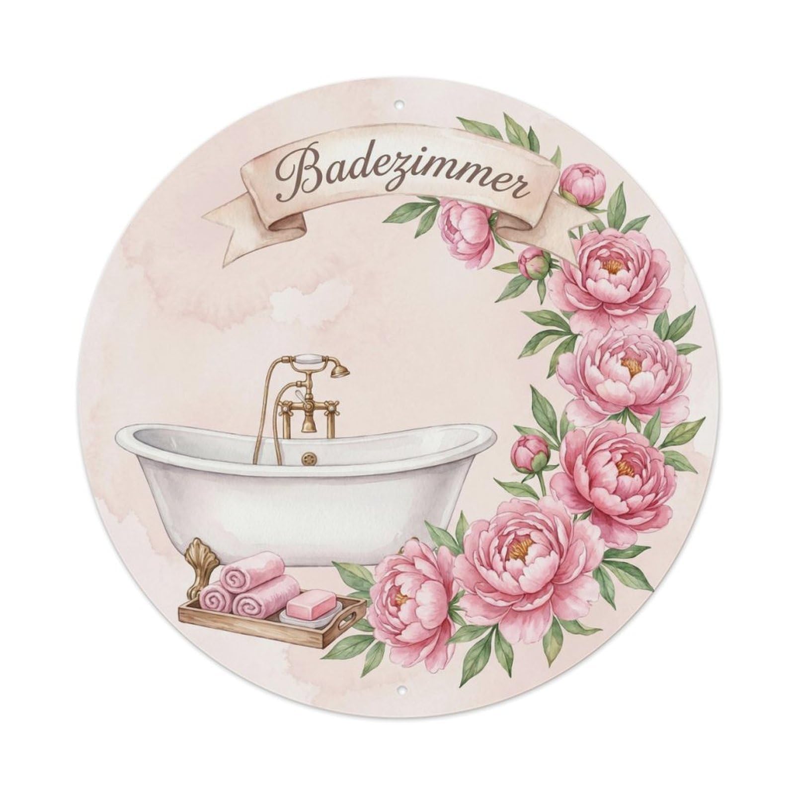 Badezimmer Peony Farmhouse Bathroom Decor Vintage Metal Tin Sign Plaque Wall Decor for Cafe, Club, Garden Round Metal Poster 8x8Inch