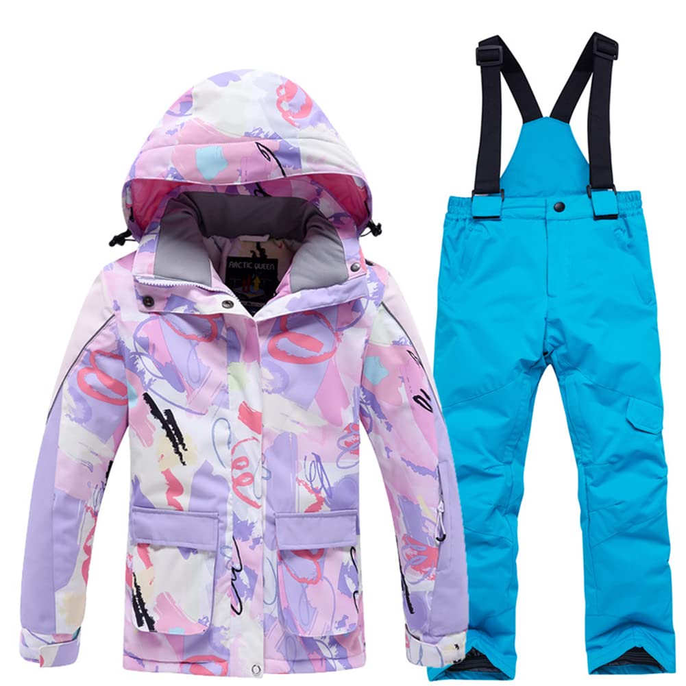 Girls/Boys Snowsuits Hooded Insulated Windproof Winer Coats Ski Jacket Snow Pants Set