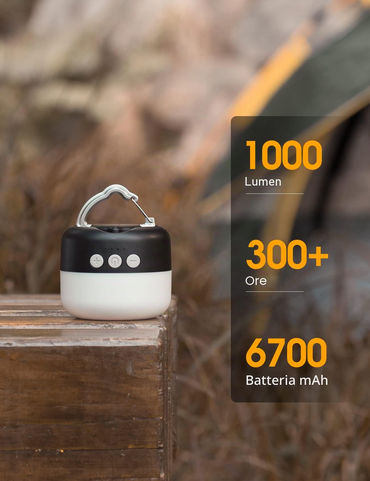 Luce notturna lanterna da campeggio 1000LM ricaricabile, lampadine LED sospese, luce tenda, lampada per emergenza, esterno, escursionismo, alimentato a batteria, illuminazione/lampada, nero