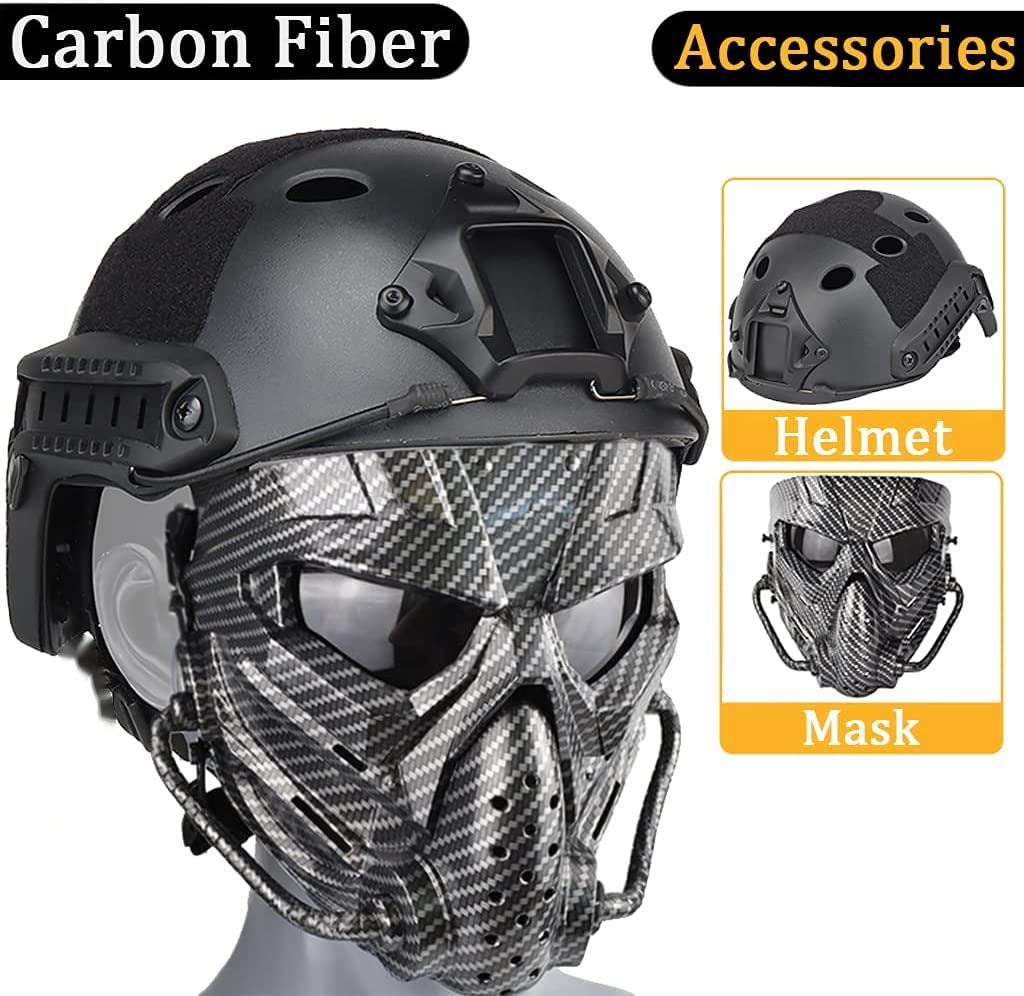 Masque Tactique De Casque Rapide, avec Protection des Yeux Masque De Crâne Tactique Intégral Résistant Aux Chocs Halloween Airsoft Chasse CS Jeu Paintball Tir Et Autres Activités De Plein Air