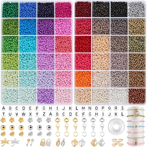 RUBY 3mm Perlen für Armbänder, Perlen Set Schmuck 2 Boxen, Perlen zum Auffädeln Perlenset für Armbänder Erwachsene, 48 Farben Armband Selber Machen Set für Ohrringen, Halsketten und Armbändern