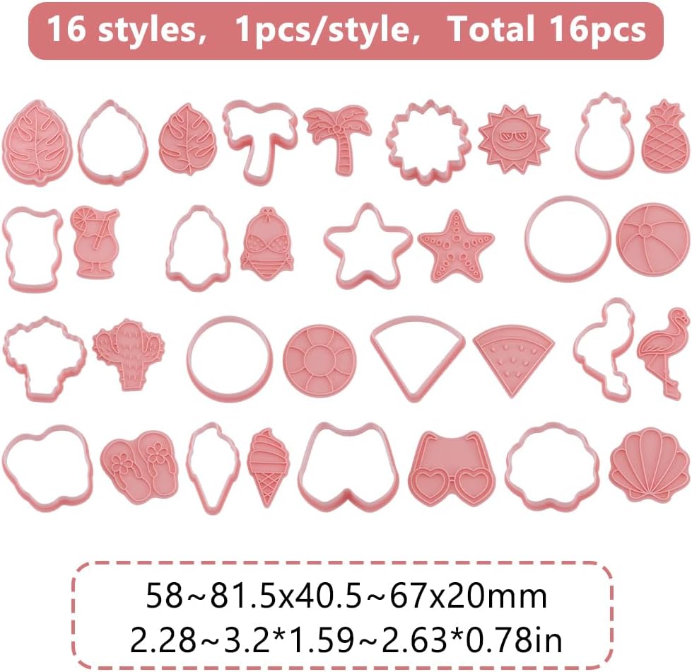16Pcs Polymer Clay Earring Molds Sea Theme Clay Stamps Mini Summer Beach Polymer Tools Pink Seashell Pottery Cutter for DIY Earrings Jewelry Making Craft