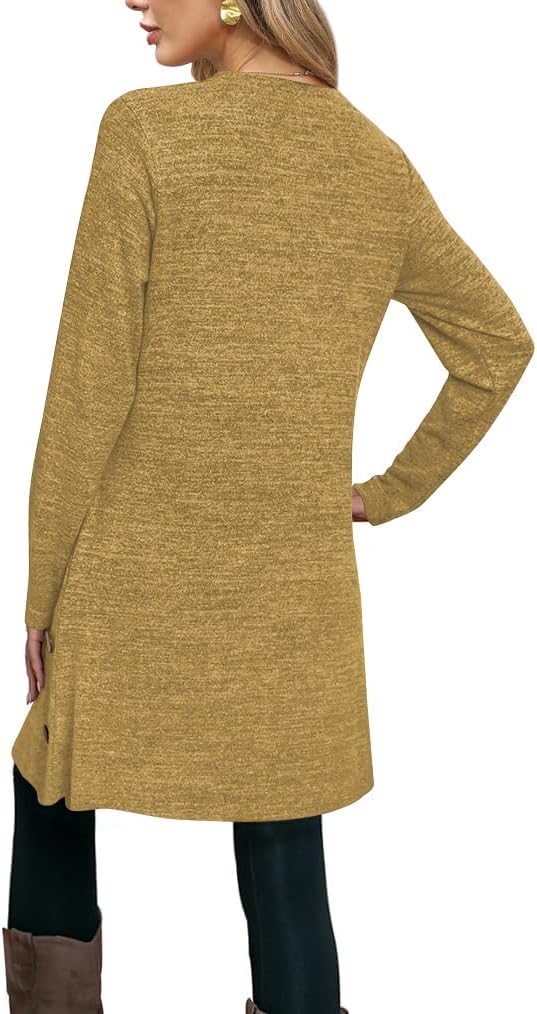 Poetsky Womens Tunic or Tops to Wear with Leggings Long Sleeve Side Buttons Swing Casual Long Shirts with Pockets S-3XL - Image 2